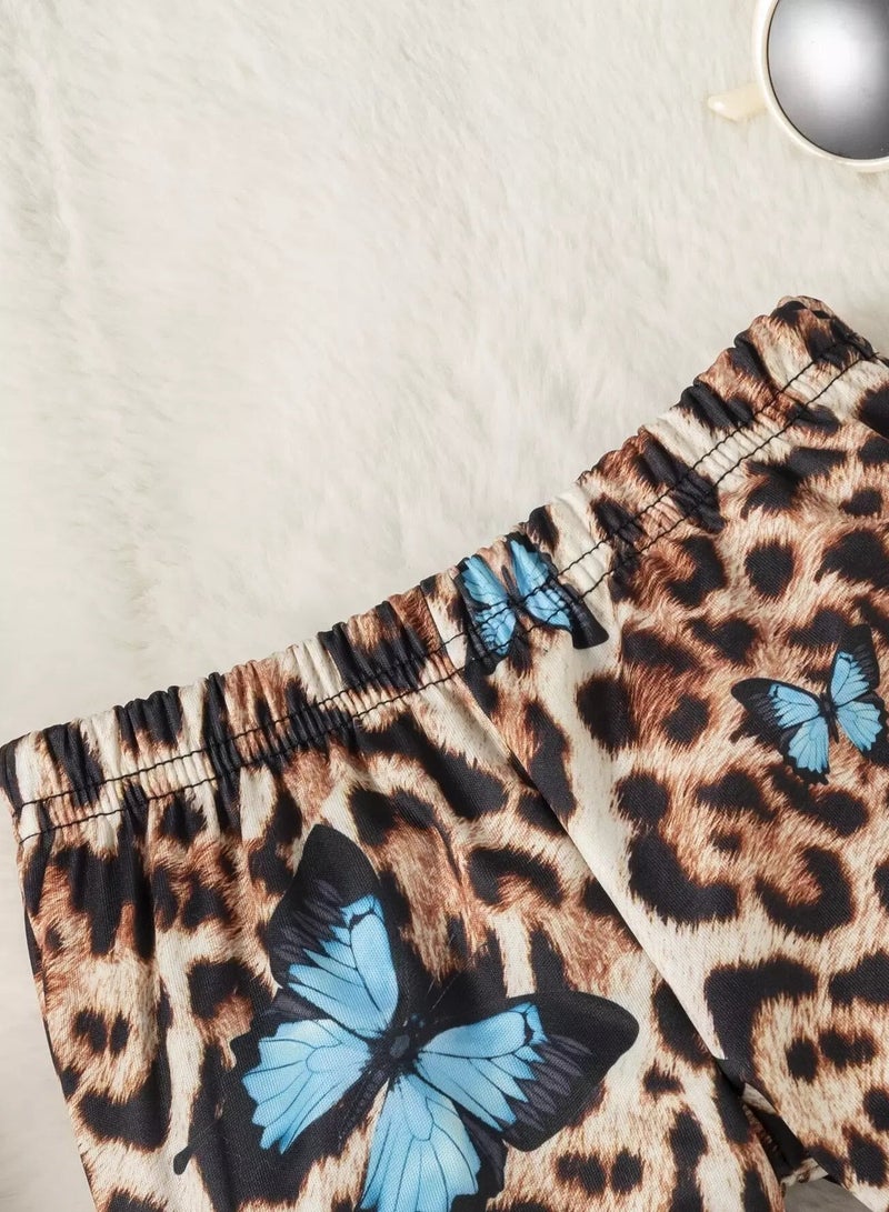 Baby Leopard & Butterfly Print Flare Leg Pants  - Image 4