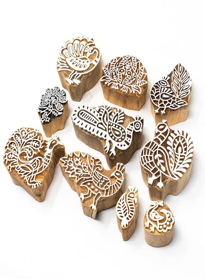 TwoGrams Wooden Indian Traditional Design Printing Stamps/Blocks for Printing Saree Border/Dresses/Craft Card Making/Scrapbook/Clay Pottery (Set of 10) - Image 1