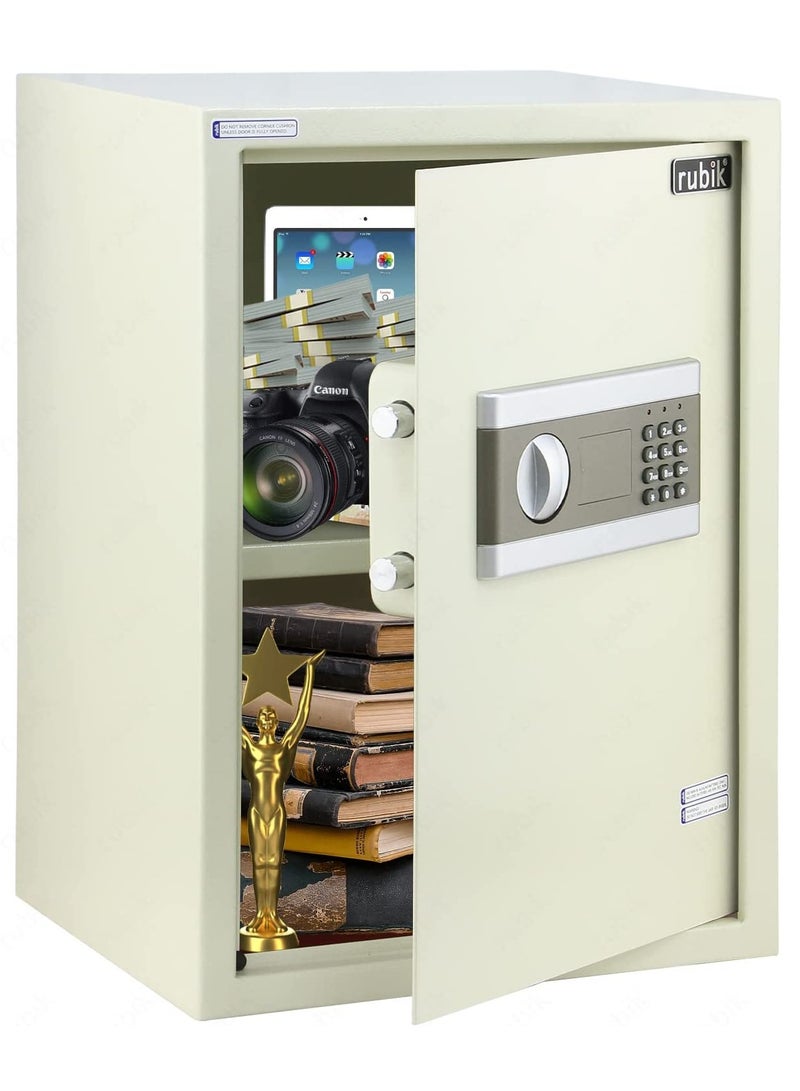 Rubik Safe Box Large with Digital Keypad and key Lock for Home Office Documents Jewelry Money Safety (Size 50x35x30cm) Off White - Image 4
