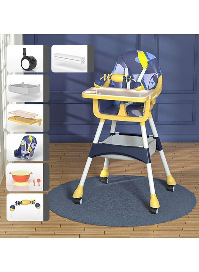 MIXDE 3 in 1 Auro Baby High Chair for Kids Feeding with 3 Height Adjustable & Basket, Booster Seat with Food Tray, Toy Bar & Safety Belt, Kids High Chair for Baby 6 Months to 4 Years Boy Girl (Blue)  - Image 3