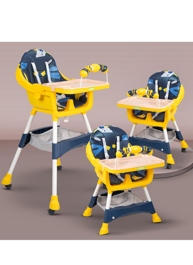 MIXDE 3 in 1 Auro Baby High Chair for Kids Feeding with 3 Height Adjustable & Basket, Booster Seat with Food Tray, Toy Bar & Safety Belt, Kids High Chair for Baby 6 Months to 4 Years Boy Girl (Blue)  - Image 1