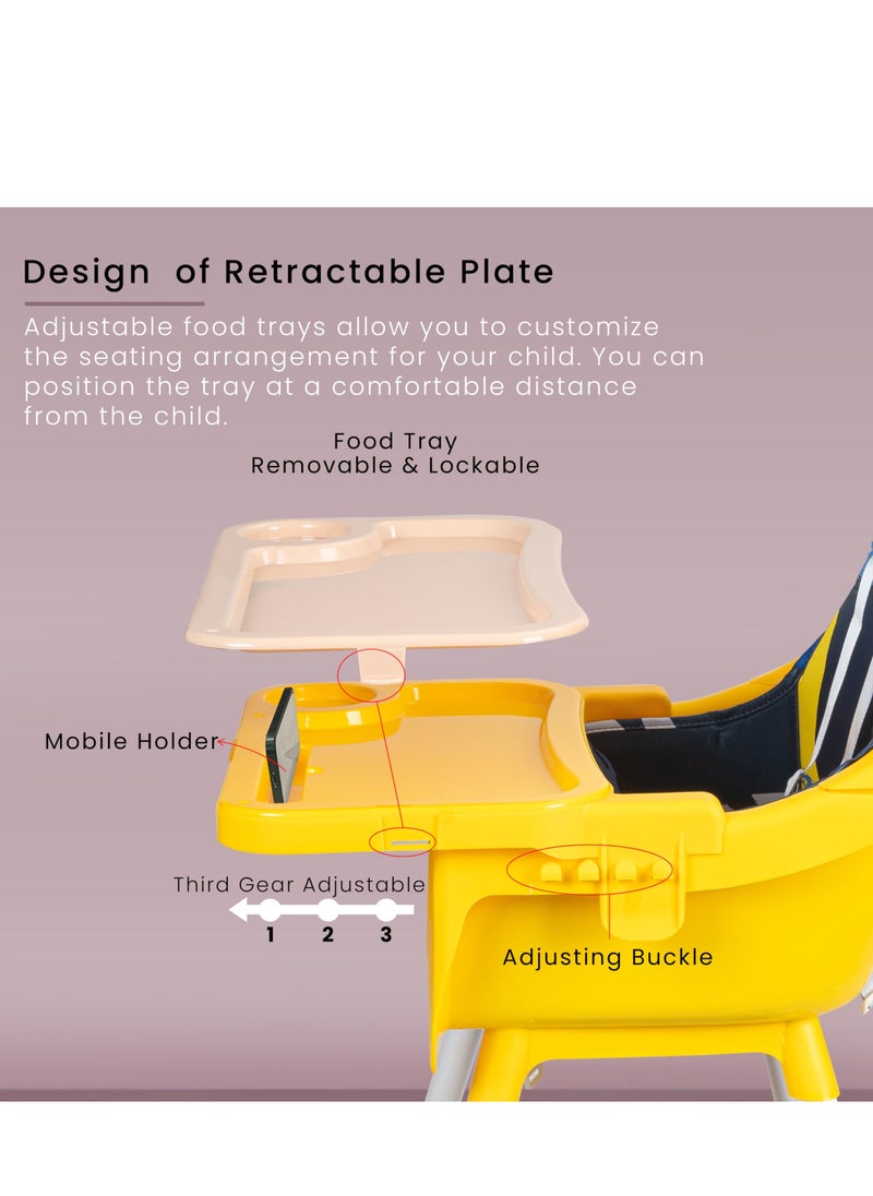 MIXDE 3 in 1 Auro Baby High Chair for Kids Feeding with 3 Height Adjustable & Basket, Booster Seat with Food Tray, Toy Bar & Safety Belt, Kids High Chair for Baby 6 Months to 4 Years Boy Girl (Blue)  - Image 5