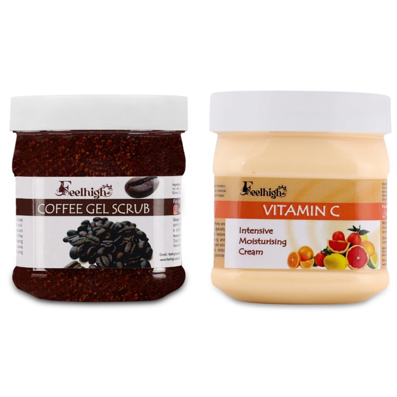 Feelhigh Face And Body Coffee Gel Scrub For Smoother Youngerlooking Skin 500ml And Face Mousturizer Cream 500ml For All type of Skin Man and Woman Coffee Gel Scrub And Vitamin C Cream - Image 1