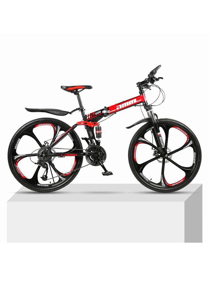 amin 26 Inch Folding Mountain Bike, 24 Speed Full Suspension High-Carbon Steel Foldable Bicycle, Dual Disc Brake Non-Slip Folding Bikes for Adults/Men/Women，Shock Absorption, 6-Blade Wheel - Image 1