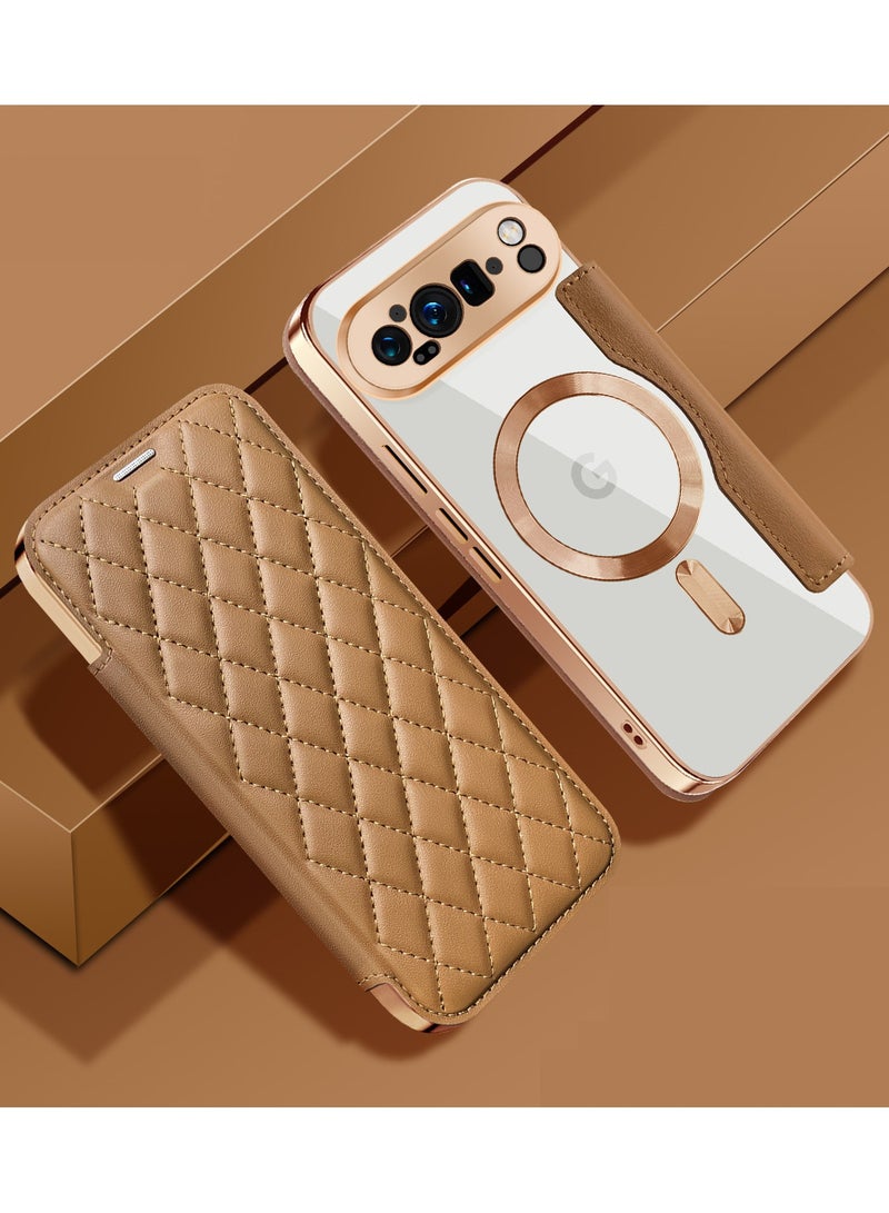 Google Pixel 10 pro XL 5G Wallet Case, Stylish High Quality PU Leather Diamond Pattern + Wireless Charging Compatible TPU Magnetic Attraction Shell