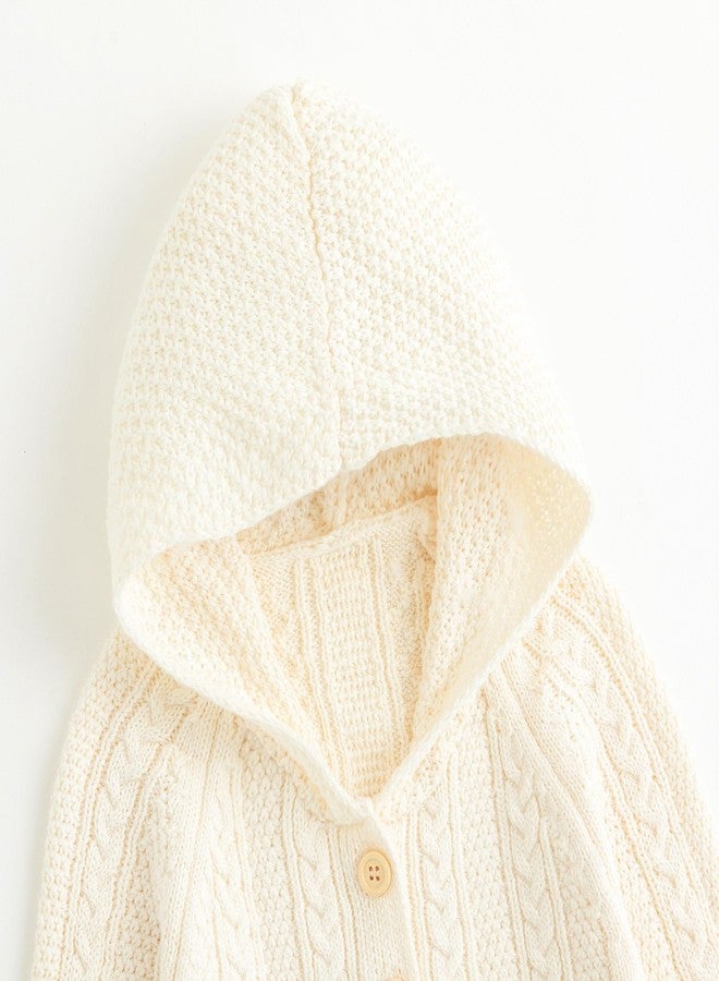 Curipeer Baby Toddler Girls Knitted Hoodie Cardigan Sweater Toddler Girls Hooded Cable Knit Cardigan Jacket for Spring and Autumn Apricot 4-5T - Image 3