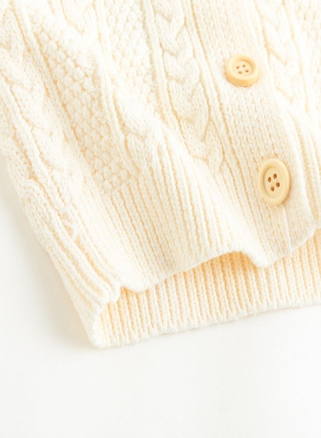 Curipeer Baby Toddler Girls Knitted Hoodie Cardigan Sweater Toddler Girls Hooded Cable Knit Cardigan Jacket for Spring and Autumn Apricot 4-5T - Image 5