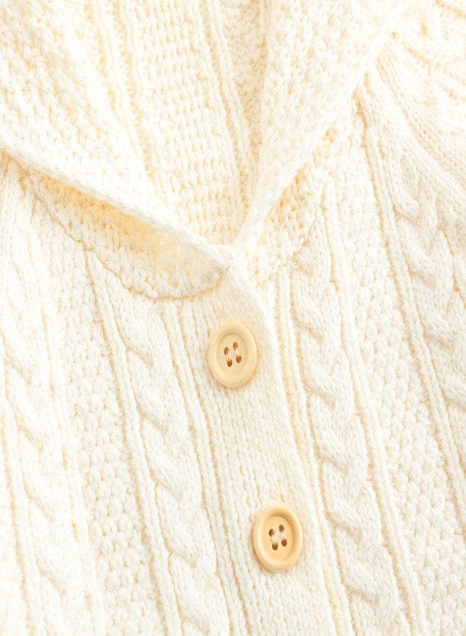 Curipeer Baby Toddler Girls Knitted Hoodie Cardigan Sweater Toddler Girls Hooded Cable Knit Cardigan Jacket for Spring and Autumn Apricot 4-5T - Image 4