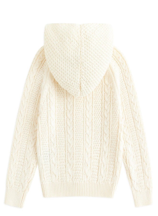 Curipeer Baby Toddler Girls Knitted Hoodie Cardigan Sweater Toddler Girls Hooded Cable Knit Cardigan Jacket for Spring and Autumn Apricot 4-5T - Image 2