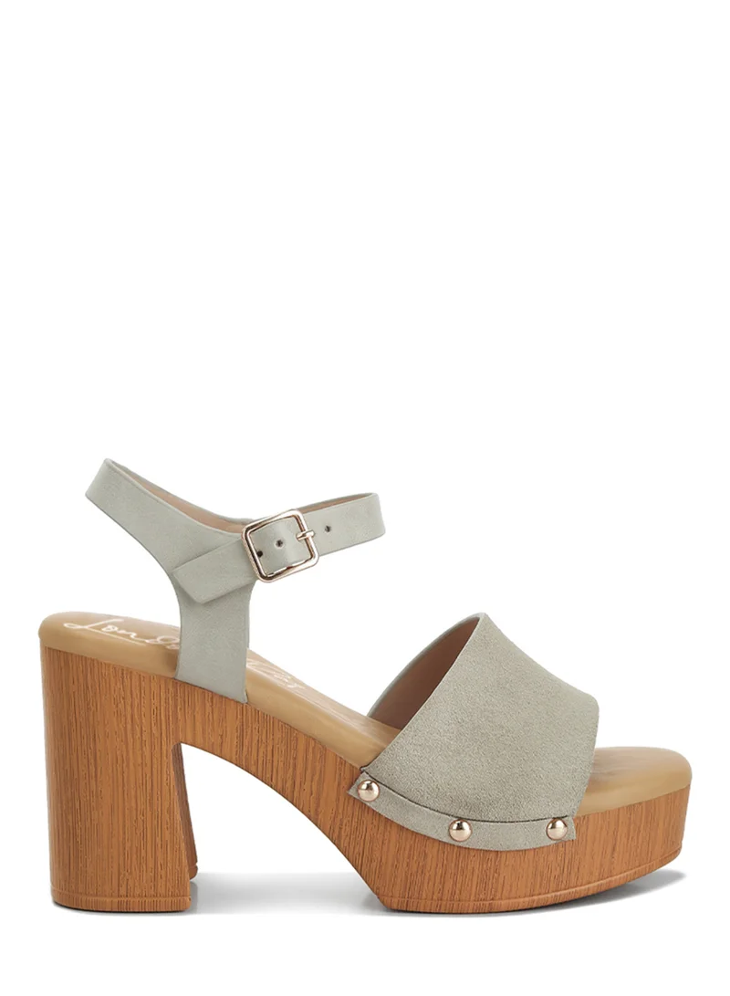 Suede High Block Sandals in Beige