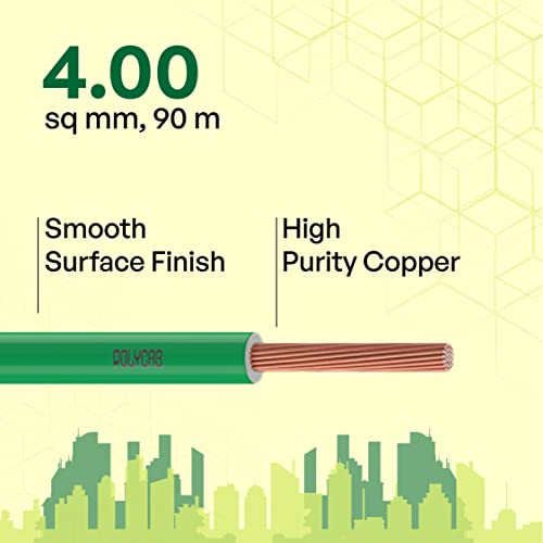 Polycab OPTIMA+ 4sqmm 90M coil | Flame Retardant | Lead free | 99.97% high purity copper | Rodent protection | PVC insulated housewire [Green] - Image 2