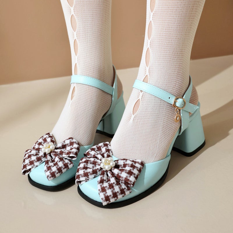 Wish Fashion High Heel Square 40-43 Sweet Bow Back Empty Sandals Women - Image 4