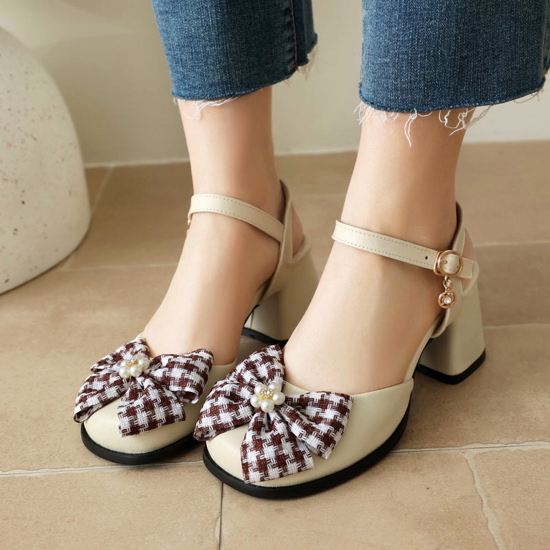 Wish Fashion High Heel Square 40-43 Sweet Bow Back Empty Sandals Women - Image 5