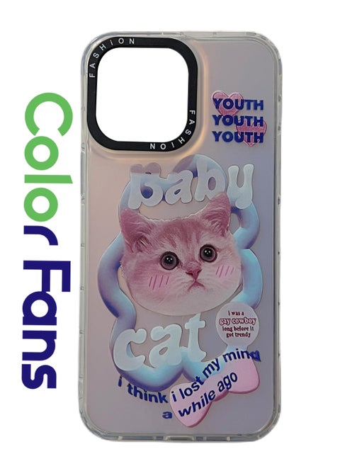 Case for iPhone 12 Electroplated Fluorescent Laser Phone shell with Baby Cat Pattern for iPhone 12 Pro
