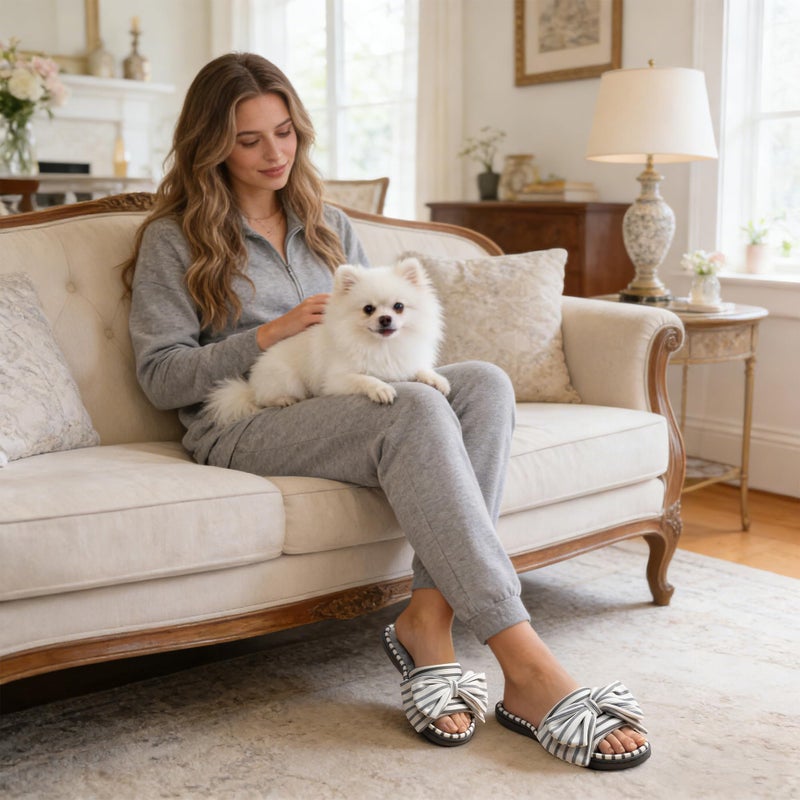 ULTRAIDEAS Women's Eurytides Slide Slippers Memory Foam House Shoes, Light Grey, 8.5 - Image 3