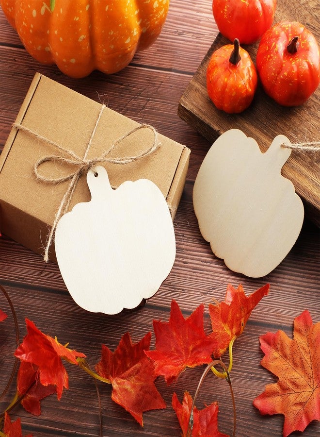 AWIZOM 60 Pcs Wooden Pumpkin Cutouts Unfinished Pumpkin Wood Slices Blank Fall Wood Cutouts with Hole Wood Thanksgiving Hanging Ornament with Rope for DIY Crafts Halloween Autumn Harvest Decor,3.86x3.94 - Image 4
