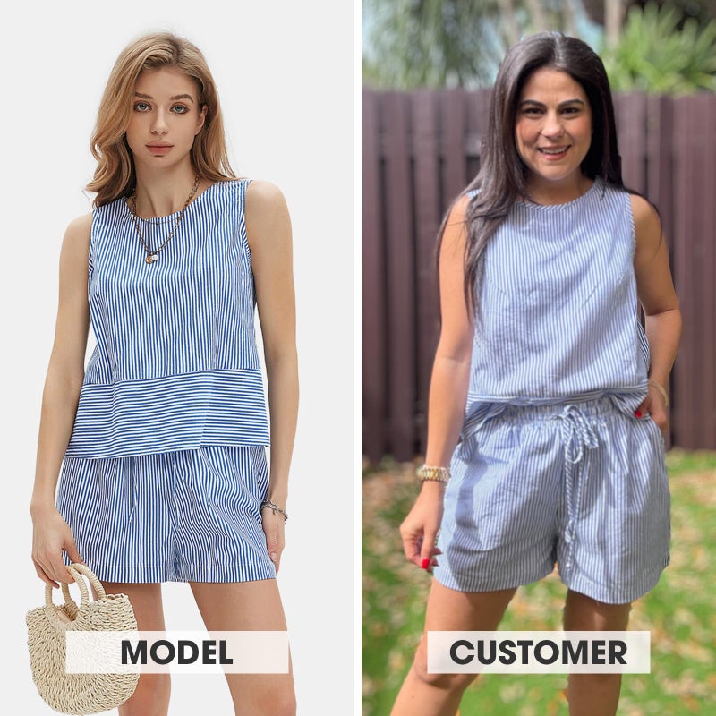 EXLURA Womens 100% Cotton Two Piece Sets Summer Outfits Casual Sleeveless Tank Top Matching Shorts Sets Beach Vacation Resort - Image 3