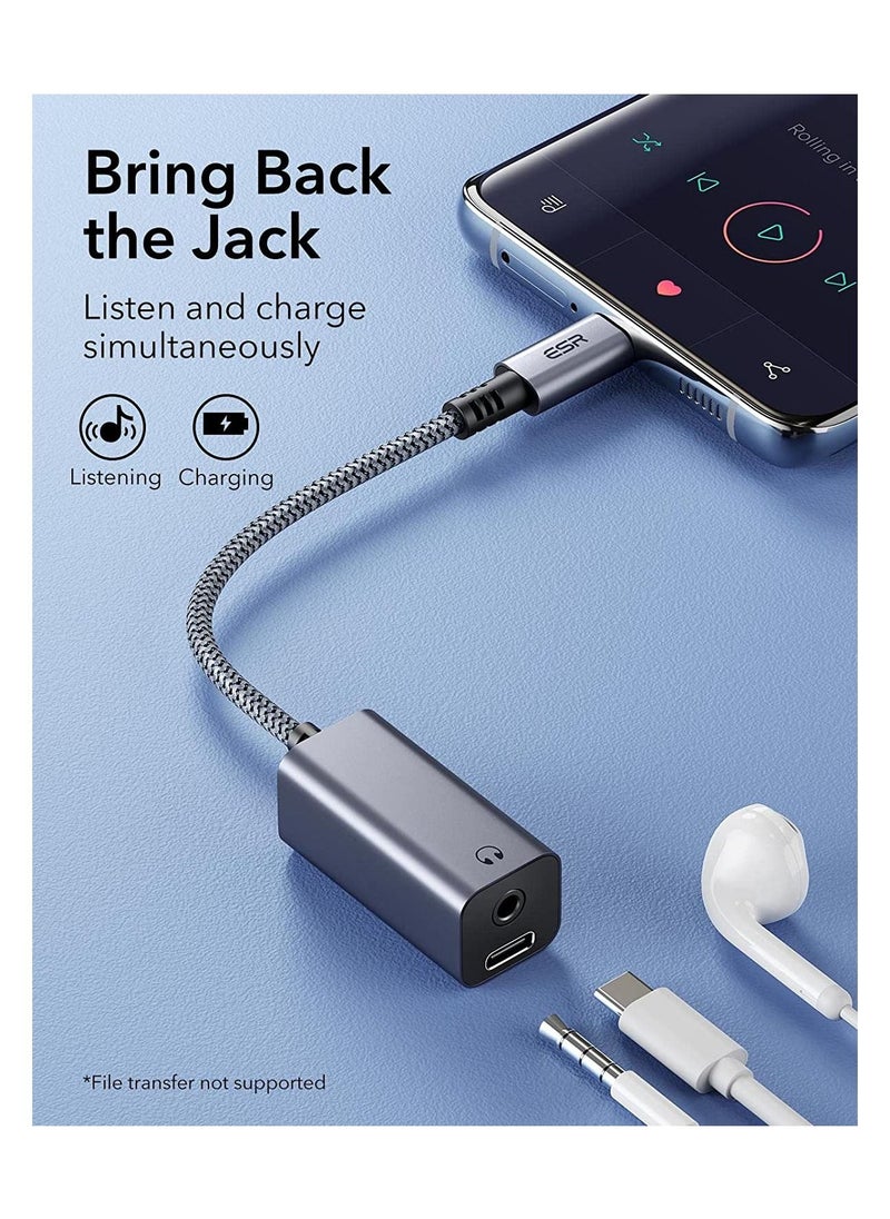 ESR - ESR USB C Headphone Adapter 2 in 1 USB C to 3.5 mm Headphone Jack Adapter with PD Fast Charging Portable Design Compatible with Galaxy iPad Grey - Image 1