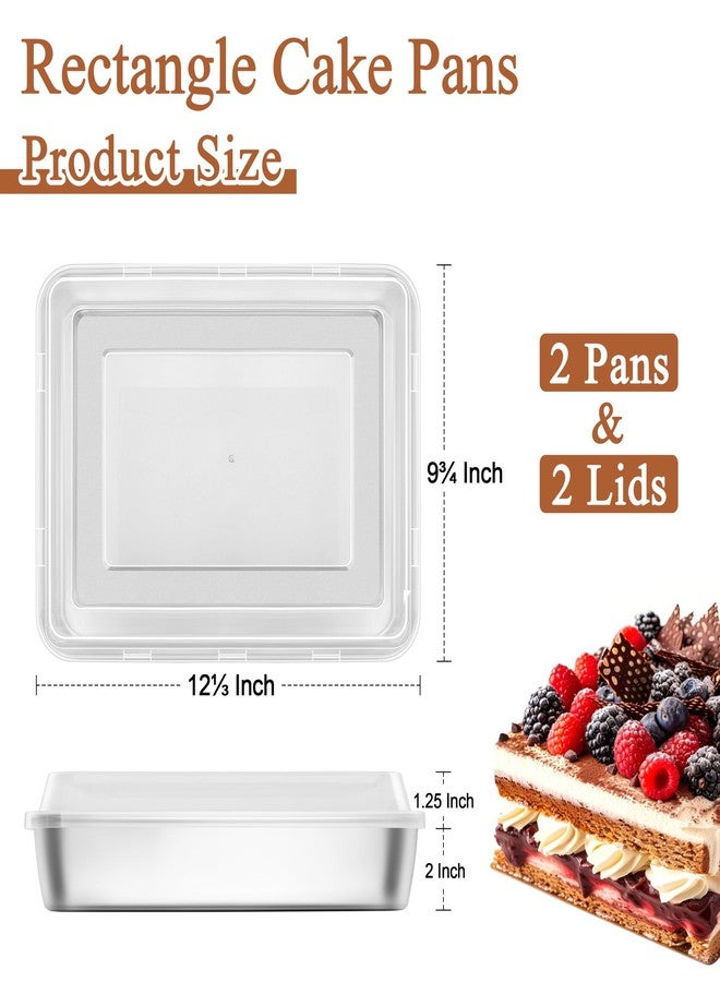 LIANYU 2 Pack Stainless Steel Baking Pan with Lid, 12⅓ x 9¾ x 2 Inch Rectangle Sheet Cake Pan, Lasagna Brownie Bakeware Set with Cover, Non-Toxic & Dishwasher Safe (2 Pans + 2 Lids) - Image 2