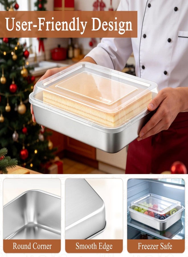 LIANYU 2 Pack Stainless Steel Baking Pan with Lid, 12⅓ x 9¾ x 2 Inch Rectangle Sheet Cake Pan, Lasagna Brownie Bakeware Set with Cover, Non-Toxic & Dishwasher Safe (2 Pans + 2 Lids) - Image 4