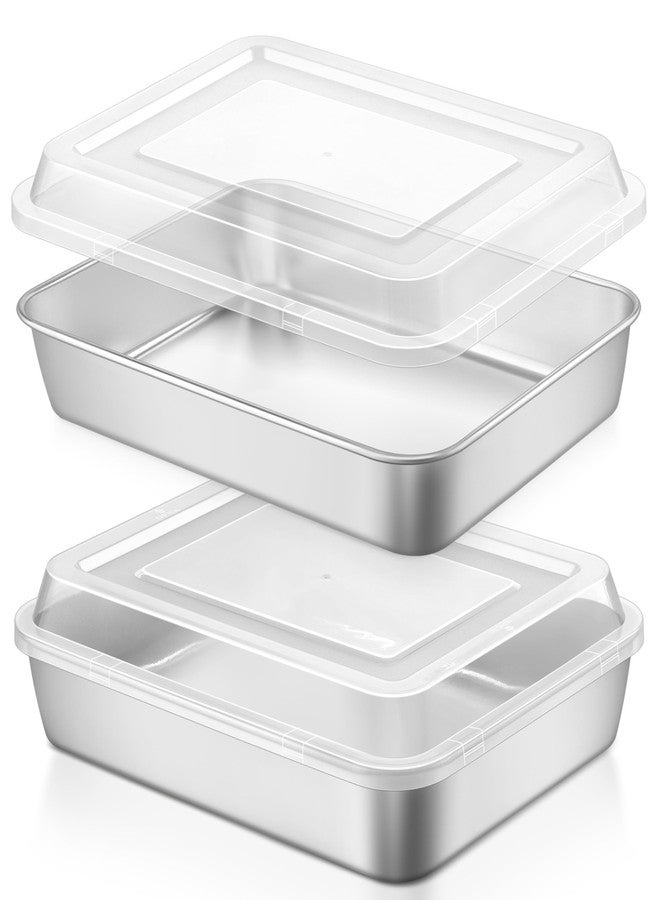 LIANYU 2 Pack Stainless Steel Baking Pan with Lid, 12⅓ x 9¾ x 2 Inch Rectangle Sheet Cake Pan, Lasagna Brownie Bakeware Set with Cover, Non-Toxic & Dishwasher Safe (2 Pans + 2 Lids) - Image 1