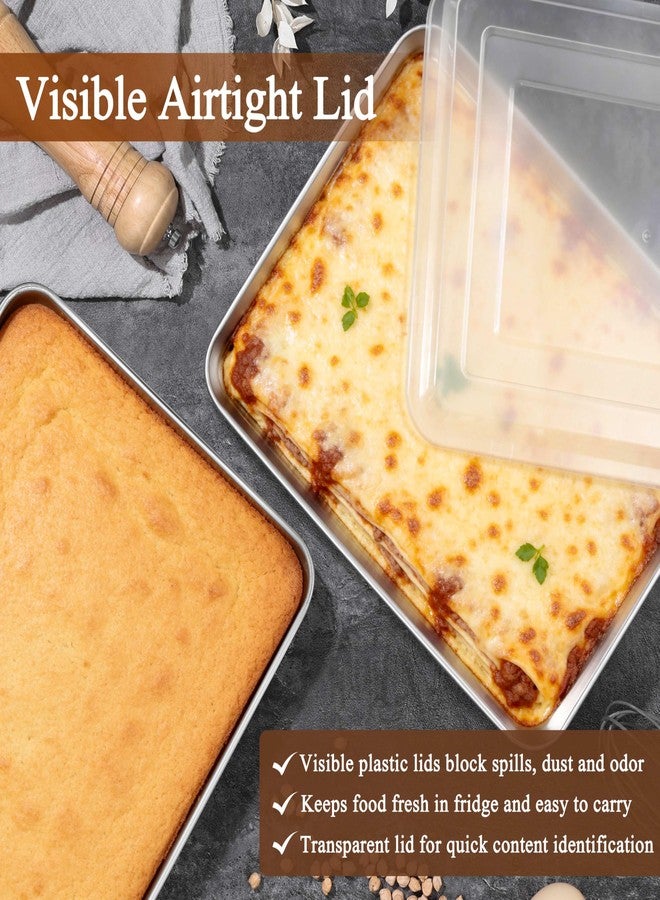 LIANYU 2 Pack Stainless Steel Baking Pan with Lid, 12⅓ x 9¾ x 2 Inch Rectangle Sheet Cake Pan, Lasagna Brownie Bakeware Set with Cover, Non-Toxic & Dishwasher Safe (2 Pans + 2 Lids) - Image 3