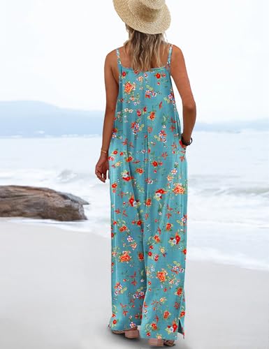 YESNO Women's Summer Boho Casual Jumpsuits Wide Leg Overalls Floral Print Baggy Rompers with Pockets XL PZZCR 14 - Image 3