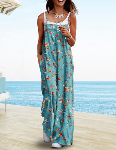 YESNO Women's Summer Boho Casual Jumpsuits Wide Leg Overalls Floral Print Baggy Rompers with Pockets XL PZZCR 14 - Image 2