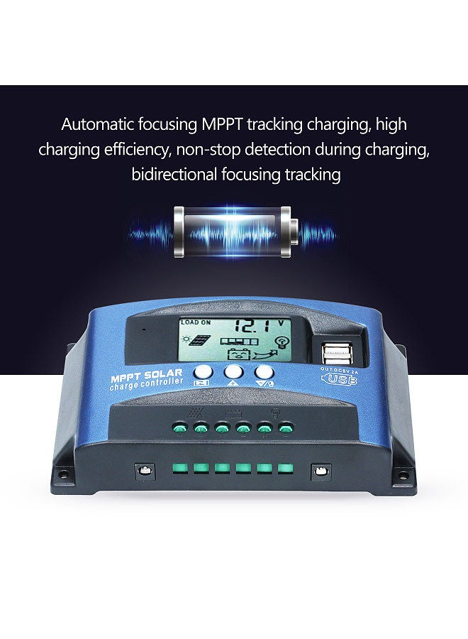 MPPT Solar Charge Controller Dual USB Solar Controller Smart LCD Screen MPPT Tracking 5V/2A Dual USB Output 12V/24V Automatic Identification