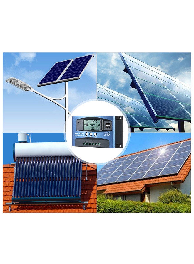 MPPT Solar Charge Controller Dual USB Solar Controller Smart LCD Screen MPPT Tracking 5V/2A Dual USB Output 12V/24V Automatic Identification