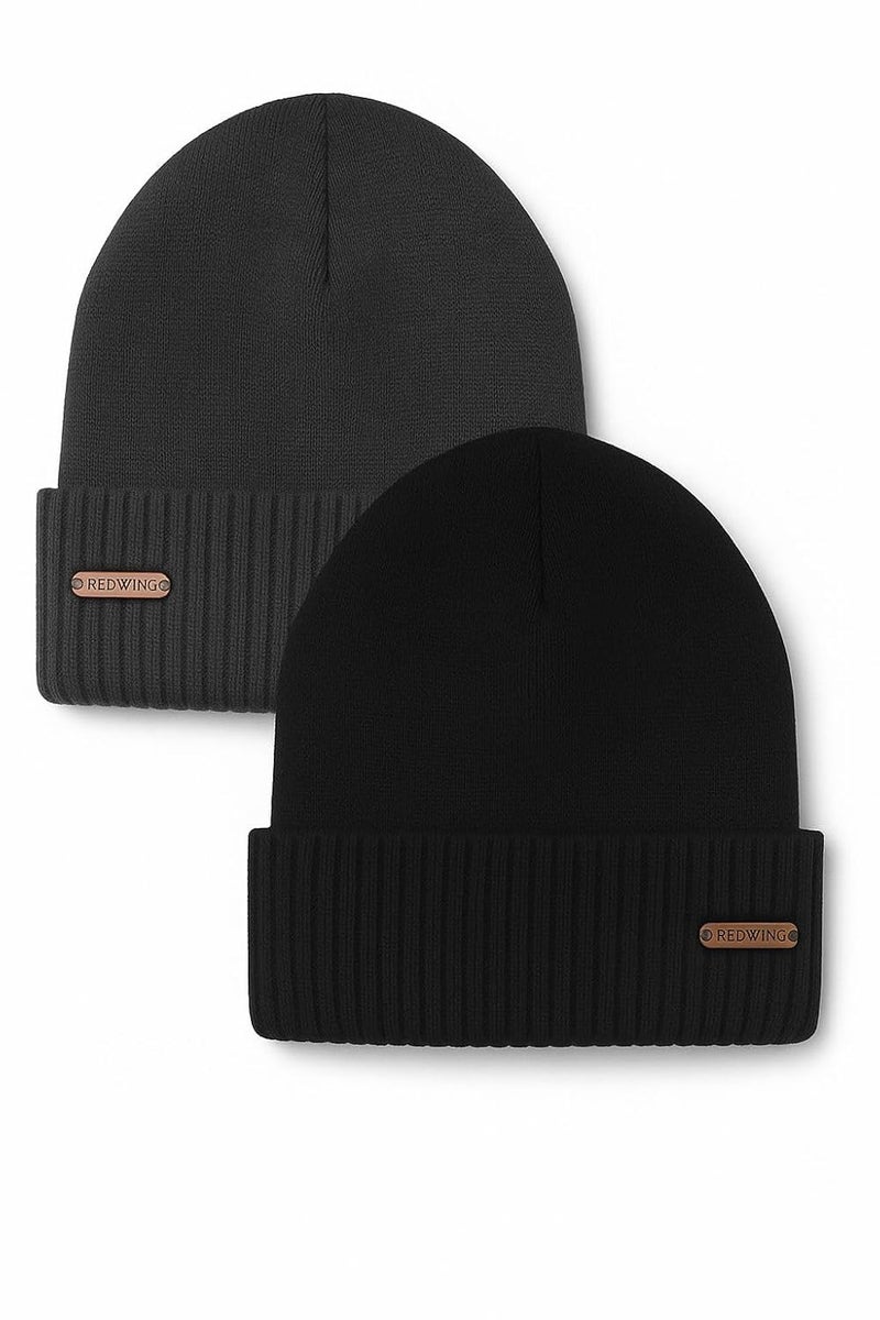GRAFFY Store Woolen Cap for Men and Women | Winter Woolen with Soft Fur Inside | Free Size Warm Beanie Hat for Winter | Black & Grey Woolen Cap for Men & Women - Image 1