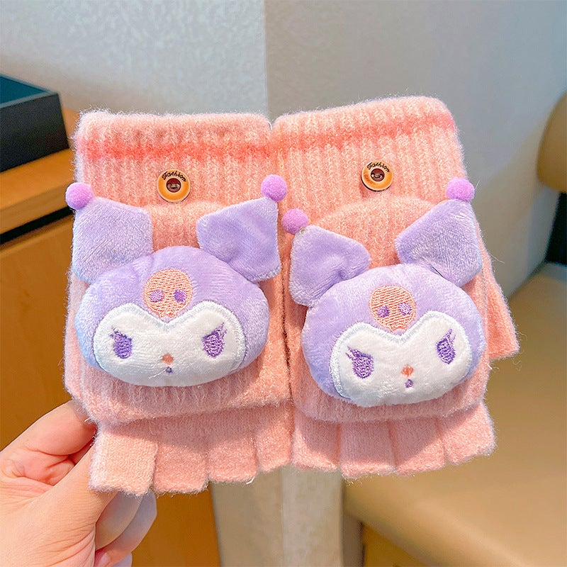Kids Flip-Top Gloves Half-Finger Warm 2024 Winter 14 # Pink culomi [flip cover] 