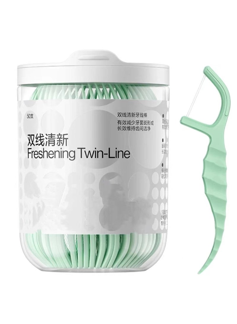 Twin-line Freshening Anti-caries Dental Floss Toothpicks Teeth Stick Tooth Cleaning Interdental Oral Care (Freshening)