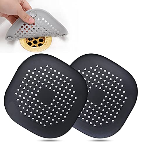 Bovinde Hair Drain Catcher,Square Drain Cover for Shower Silicone Hair Stopper with Suction Cup,Easy to Install Suit for Bathroom,Bathtub,Kitchen 2 Pack (Black) - Image 1