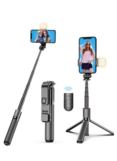 40" Lighted Selfie Stick Tripod, Bluetooth Remote, 3 Light Modes, 6 Brightness Levels, Portable, Compatible with All iPhone & Andriod Devices