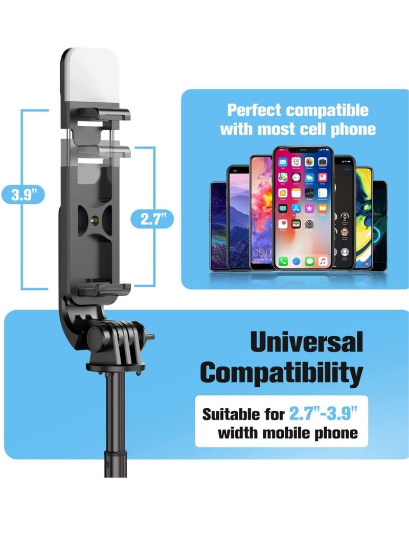 40" Lighted Selfie Stick Tripod, Bluetooth Remote, 3 Light Modes, 6 Brightness Levels, Portable, Compatible with All iPhone & Andriod Devices
