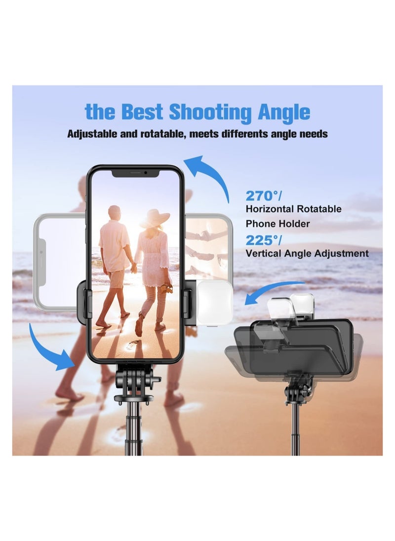 40" Lighted Selfie Stick Tripod, Bluetooth Remote, 3 Light Modes, 6 Brightness Levels, Portable, Compatible with All iPhone & Andriod Devices