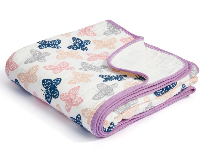 ZPECC Muslin Toddler Blanket Thicker, 47x47 Organic Cotton Kids Quilt Hypoallergenic for Baby Essentials Crib Stroller Daycare Cot, Butterfly - Image 1