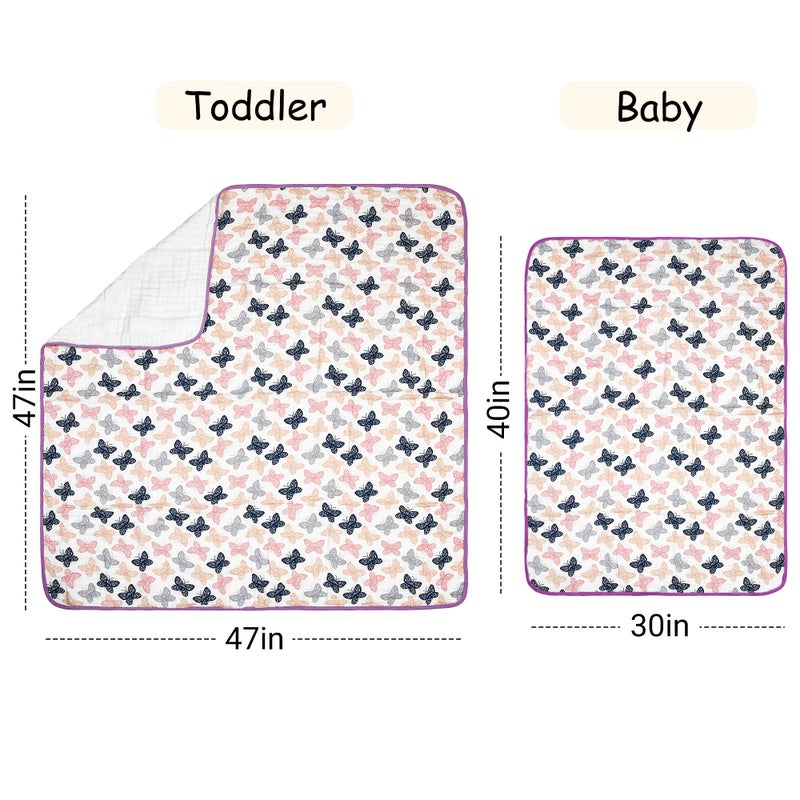 ZPECC Muslin Toddler Blanket Thicker, 47x47 Organic Cotton Kids Quilt Hypoallergenic for Baby Essentials Crib Stroller Daycare Cot, Butterfly - Image 2