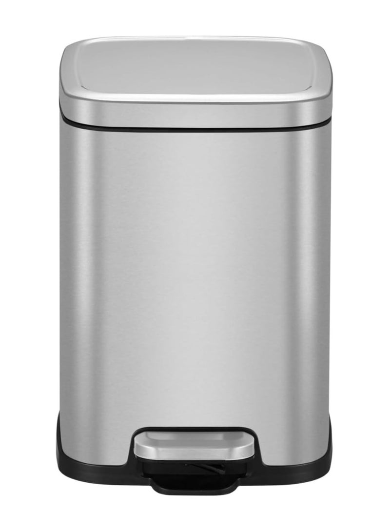 EKO 6L Square Step Bin Stella - Silver | Compact Stainless Steel Pedal Bin | Soft-Close Lid | Fingerprint-Resistant Finish - Image 1