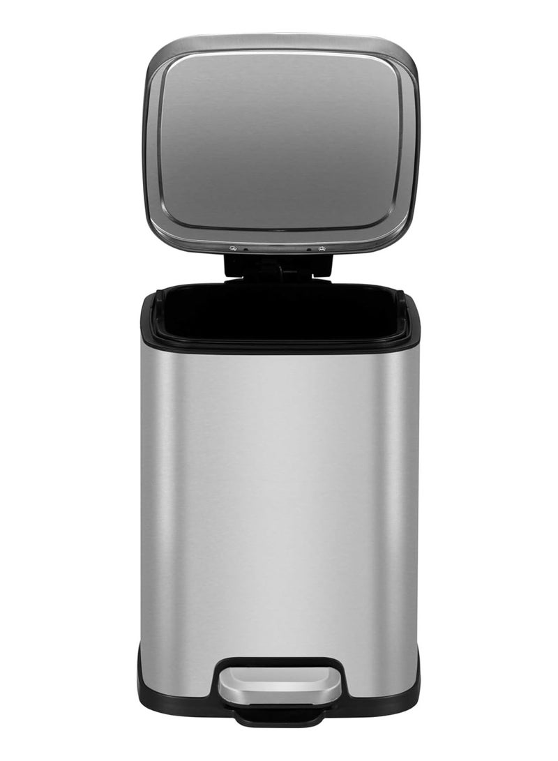 EKO 6L Square Step Bin Stella - Silver | Compact Stainless Steel Pedal Bin | Soft-Close Lid | Fingerprint-Resistant Finish - Image 2