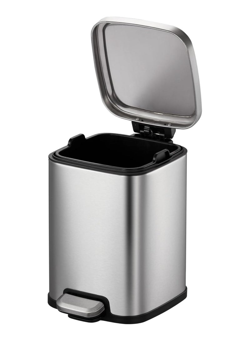 EKO 6L Square Step Bin Stella - Silver | Compact Stainless Steel Pedal Bin | Soft-Close Lid | Fingerprint-Resistant Finish - Image 5