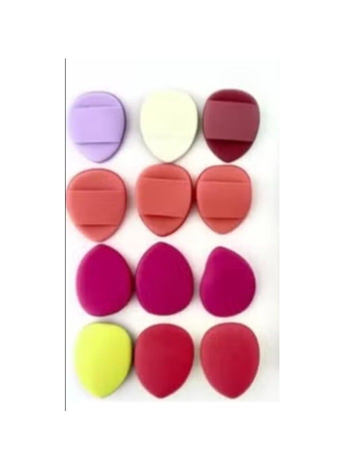 12 pcs Kiss Lovely Mini Finger" makeup sponges or powder puffs, packaged in a panda-themed design. These are small, multi-colored sponges designed for precise makeup application, especially for areas that are hard to reach Multishapes Multicolour - Image 1