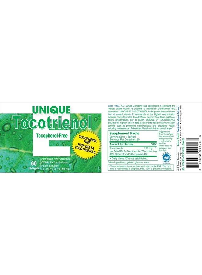 UNIQUE E A.C. Grace Company, Tocotrienols - Tocopherol Free Softgels, 60 Count - Image 3