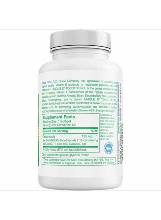 UNIQUE E A.C. Grace Company, Tocotrienols - Tocopherol Free Softgels, 60 Count - Image 2