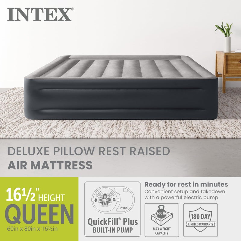 Intex 64135ED Dura-Beam Plus Deluxe Pillow: Fiber-Tech â€“ Queen Size â€“ Built-in Electric Pump â€“ 16.5in Bed Height â€“ 600lb Weight Capacity - Image 2