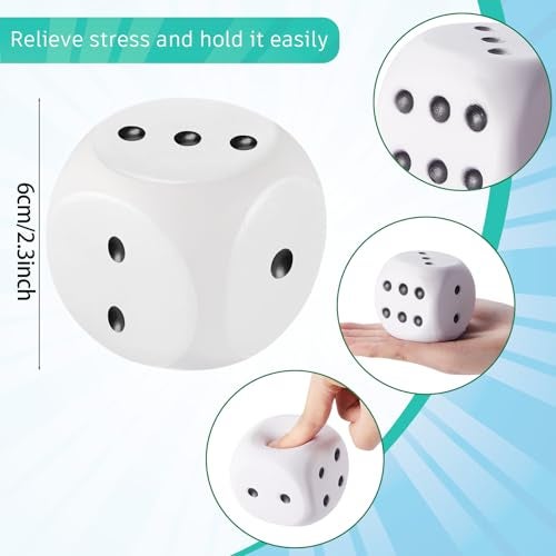 Zomiboo 2 Pcs 23 Large Foam Dice for Classroom Jumbo 6 Sided Giant Dice Casino Party Decoration Squeeze Anxiety Stress Relieve Toy Gifts for Valentines Day Adults Kids Board Game Green White - Image 5
