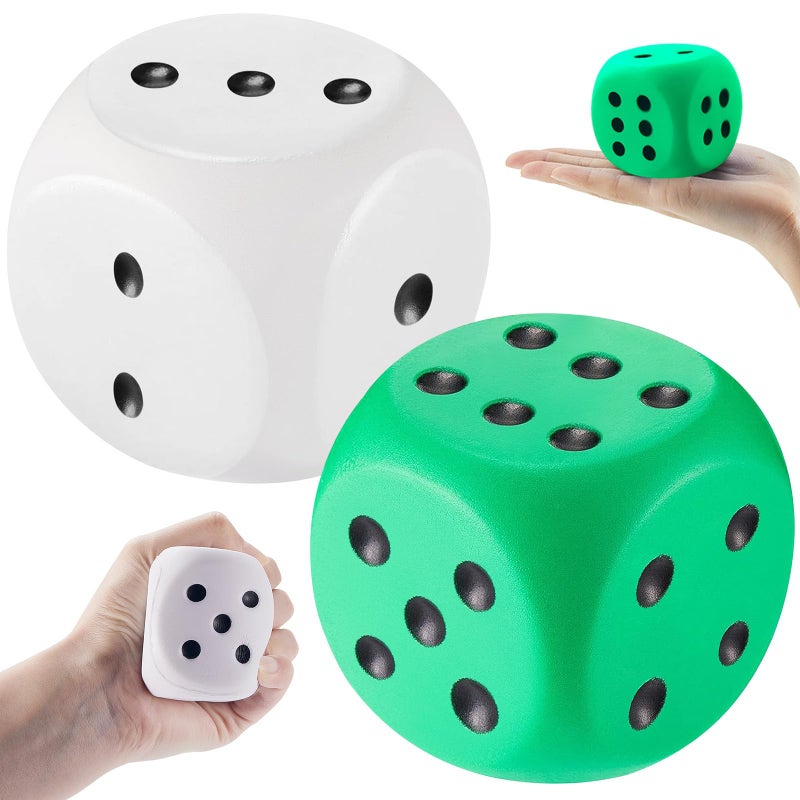 Zomiboo 2 Pcs 23 Large Foam Dice for Classroom Jumbo 6 Sided Giant Dice Casino Party Decoration Squeeze Anxiety Stress Relieve Toy Gifts for Valentines Day Adults Kids Board Game Green White - Image 3