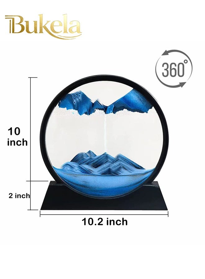 كيلا لوحة فنية رملية متحركة، عرض ثلاثي الأبعاد لحركة الرمال البحرية، إطار رملي متدفق، رفوف كتب فنية لسطح المكتب، ديكور مكتب منزلي (12 بوصة، أزرق) - Image 2