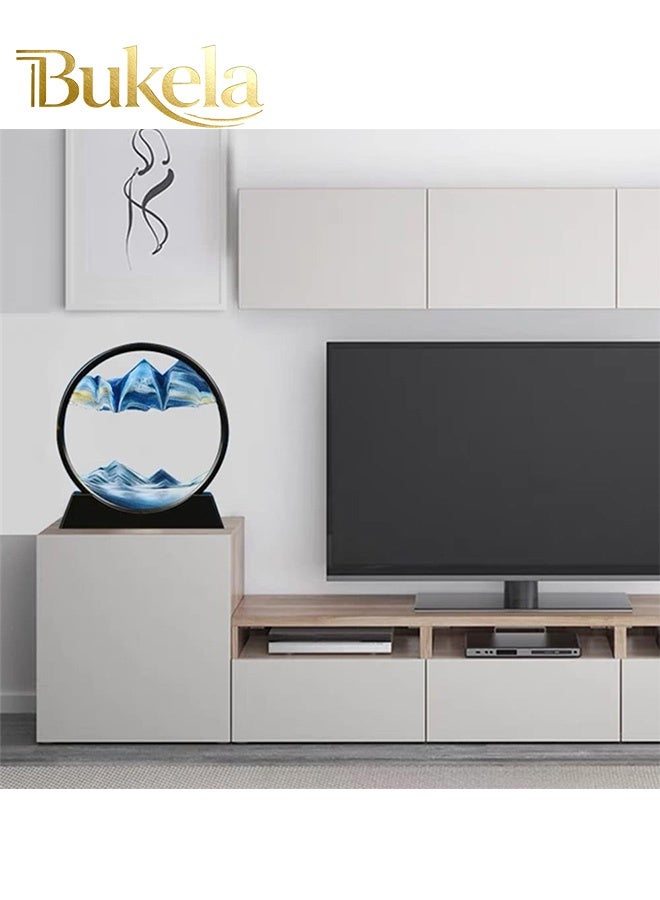 كيلا لوحة فنية رملية متحركة، عرض ثلاثي الأبعاد لحركة الرمال البحرية، إطار رملي متدفق، رفوف كتب فنية لسطح المكتب، ديكور مكتب منزلي (12 بوصة، أزرق) - Image 5